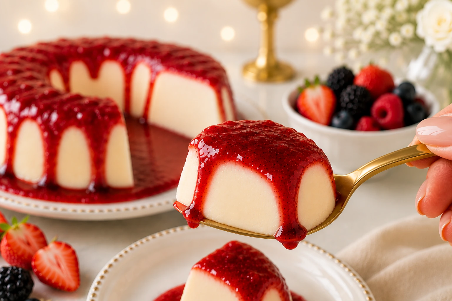 Pudim de Chocolate Branco com Frutas Vermelhas